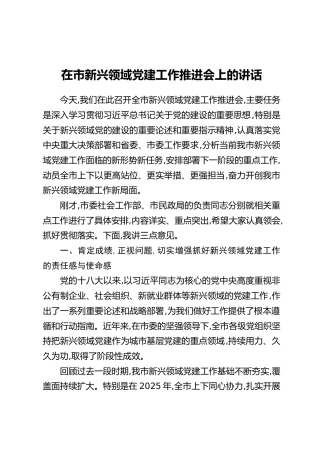 在市新兴领域党建工作推进会上的讲话