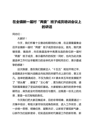 在全镇新一届村“两委”班子成员培训会议上的讲话