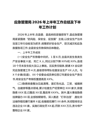 应急管理局2026年上半年工作总结及下半年工作计划