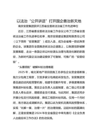 以法治“ 金钥匙” 打开国企善治新天地