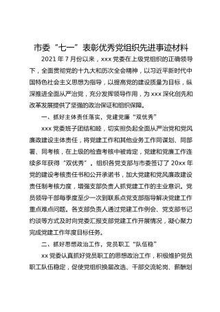 市委“七一”表彰优秀党组织先进事迹材料