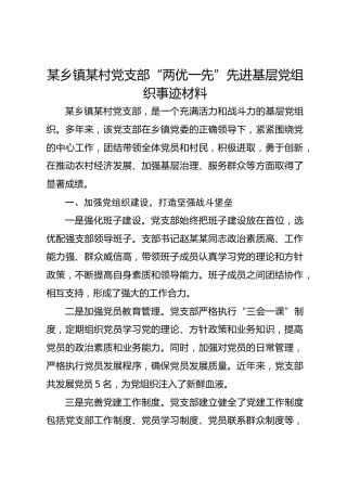 某乡镇某村党支部“两优一先”先进基层党组织事迹材料