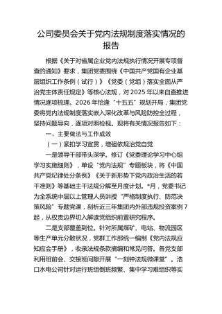 公司委员会党内法规制度落实情况总结报告