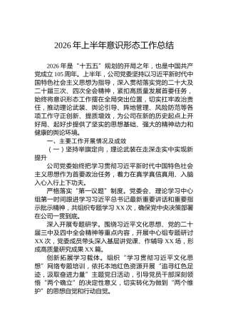2026年上半年意识形态工作总结