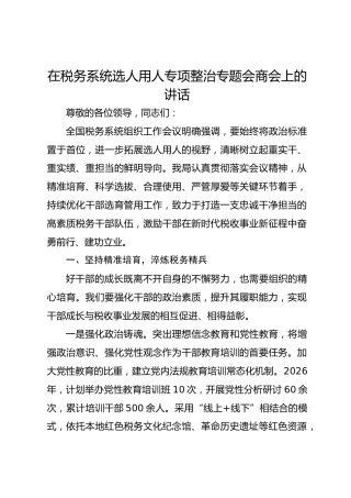 在税务系统选人用人专项整治专题会商会上的讲话