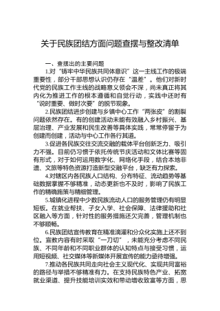 关于民族团结方面问题查摆与整改清单