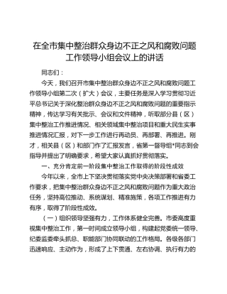 在全市集中整治群众身边不正之风和腐败问题工作领导小组会议上的讲话