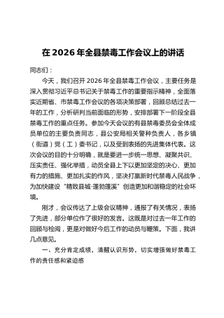 在2026年全县禁毒工作会议上的讲话