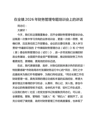乡镇2026年财务管理专题培训会上的讲话