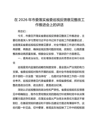 市委落实省委巡视反馈意见整改工作推进会上的讲话