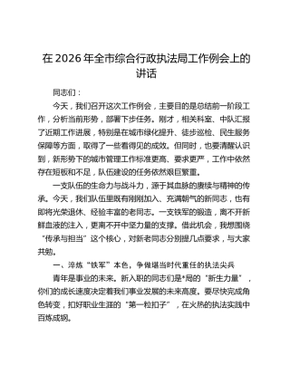 全市综合行政执法局工作例会上的讲话