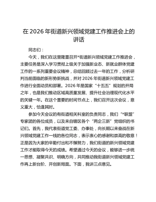 街道新兴领域党建工作推进会上的讲话