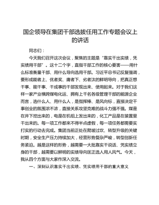 国企领导在公司干部选拔任用工作专题会议上的讲话