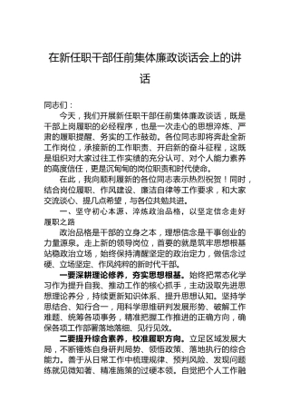 在新任职干部任前集体廉政谈话会上的讲话