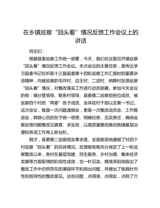 在乡镇巡察“回头看”情况反馈工作会议上的讲话