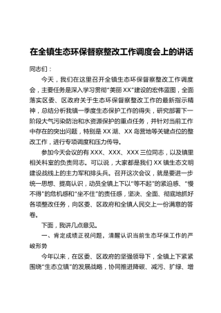在全镇生态环保督察整改工作调度会上的讲话