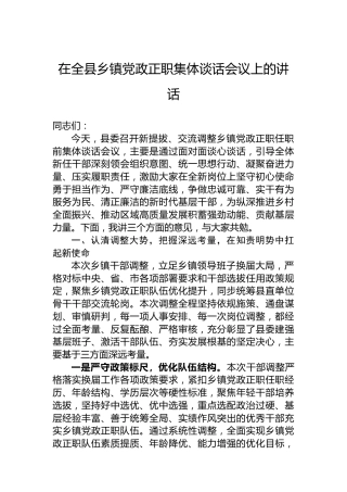 在全县乡镇党政正职集体谈话会议上的讲话