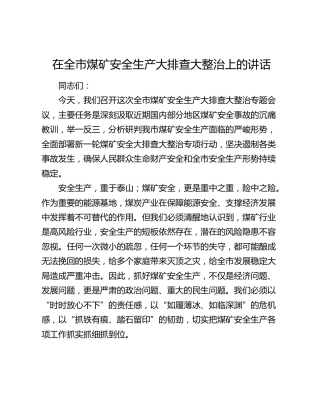 在全市煤矿安全生产大排查大整治上的讲话