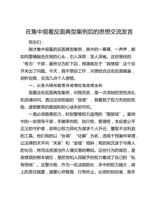 在集中观看反面典型案例后的思想交流发言