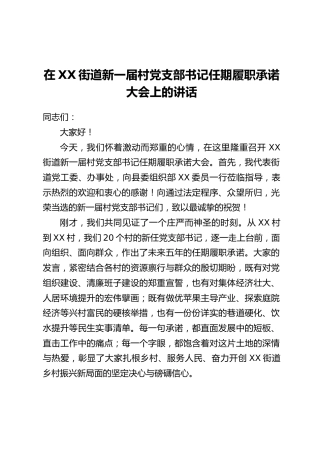 在XX街道新一届村党支部书记任期履职承诺大会上的讲话