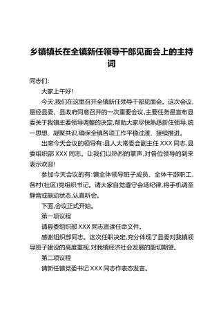 乡镇镇长在全镇新任领导干部见面会上的主持词