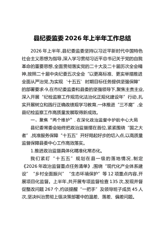县纪委监委2026年上半年工作总结