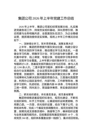 集团公司2026年上半年党建工作总结