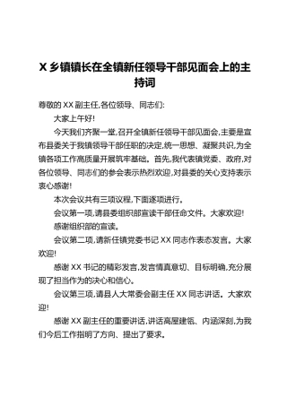 X乡镇镇长在全镇新任领导干部见面会上的主持词