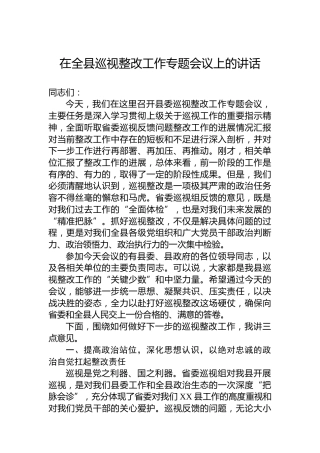 在全县巡视整改工作专题会议上的讲话