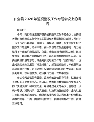 在全县2026年巡视整改工作专题会议上的讲话