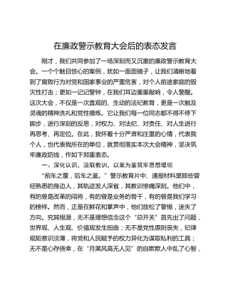 在廉政警示教育大会后的表态发言