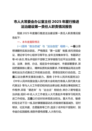 市人大常委会办公室主任2025年履行推进法治建设第一责任人职责情况报告