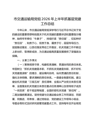 市交通运输局党组2026年上半年抓基层党建工作总结