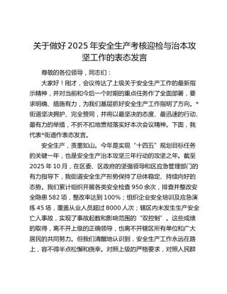 关于做好2025年安全生产考核迎检与治本攻坚工作的表态发言