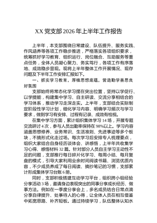 XX党支部2026年上半年工作报告