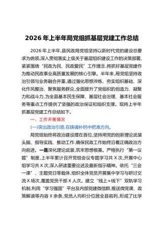 2026年上半年局党组抓基层党建工作总结
