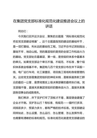 在集团党支部标准化规范化建设推进会议上的讲话