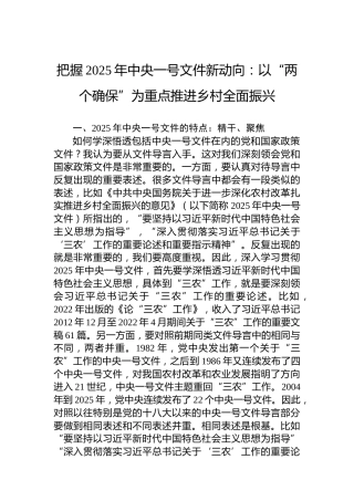 把握2025年中央一号文件新动向：以“两个确保”为重点推进乡村全面振兴