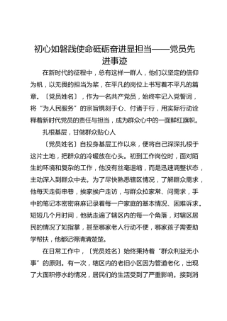初心如磐践使命砥砺奋进显担当——党员先进事迹