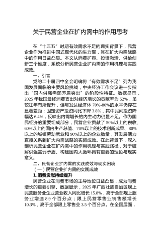 关于民营企业在扩内需中的作用思考