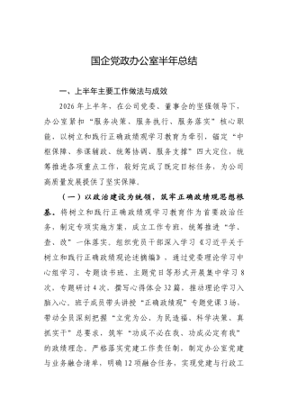 国企党政办公室半年总结