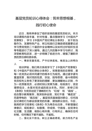基层党员轮训心得体会：筑牢思想根基，践行初心使命