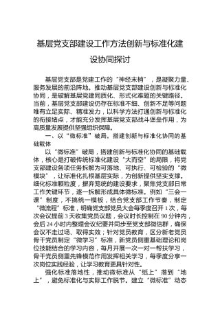 基层党支部建设工作方法创新与标准化建设协同探讨