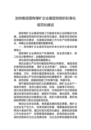 加快推进国有煤矿企业基层党组织标准化规范化建设