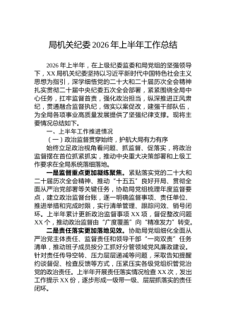 局机关纪委2026年上半年工作总结