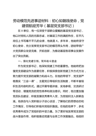 劳动模范先进事迹材料：初心如磐践使命，党建领航绽芳华（基层党支部书记）