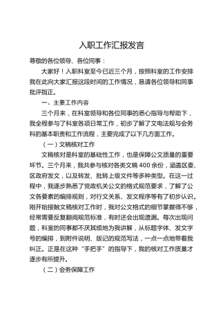 入职工作汇报发言