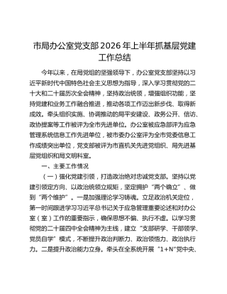 市局办公室党支部2026年上半年抓基层党建工作总结