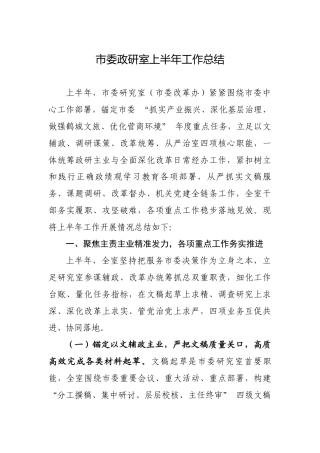 市委政研室上半年工作总结