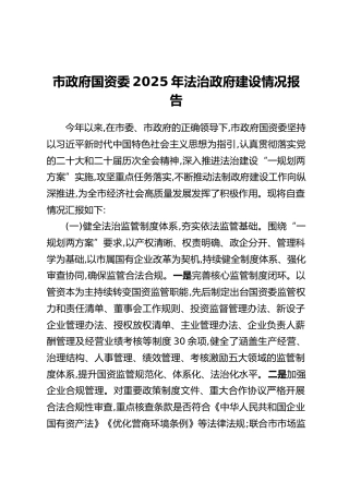 市政府国资委2025年法治政府建设情况报告